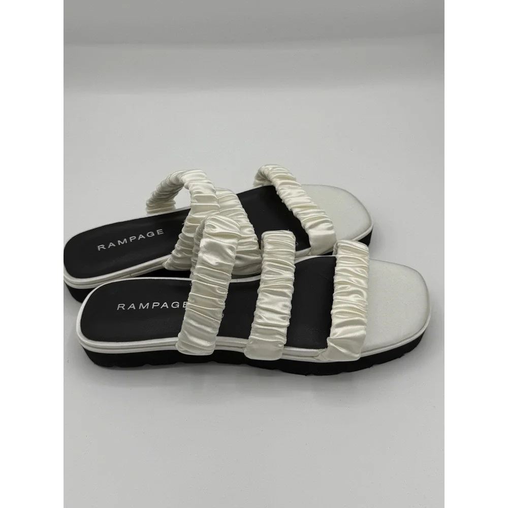 Rampage Strappy Sandals Women's White Satin Size 6‎ New Wedding Flat